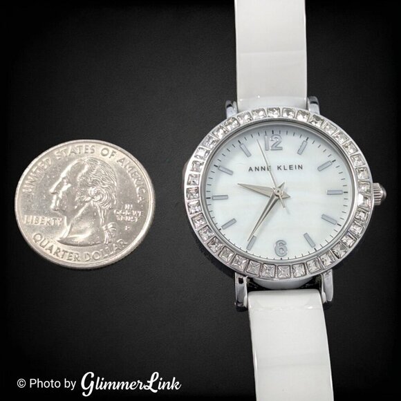Anne Klein AK1443 White Ceramic Collection Clear Crystals Ladies Watch - Picture 4 of 14